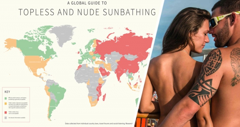 В каких странах можно загорать голышом или топлесс: составлена глобальная карта мира